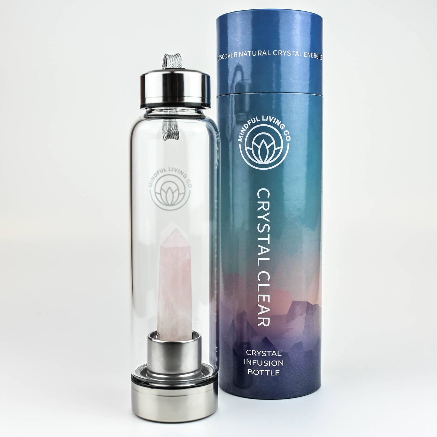 Crystal Clear Wand Water Bottle –  Rose Quartz - Love & Calm