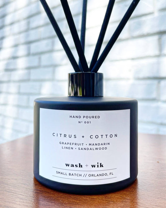 Citrus and Cotton | Reed Diffuser | Matte Black with Reeds