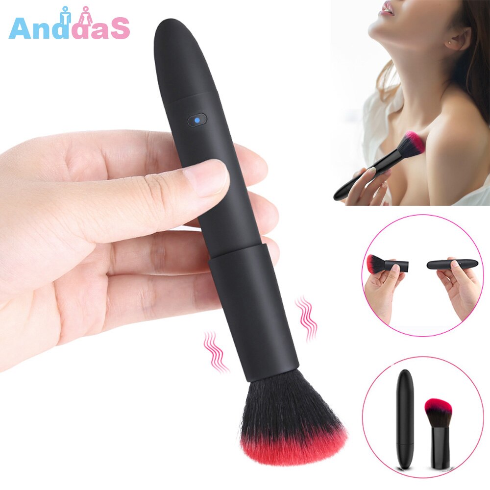 Vibrador con cepillo de maquillaje y bala para clítoris